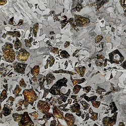 Detail of a polished pallasite meteorite, featured in
          Wales - The Missing Years